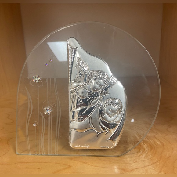 GUARDIAN ANGEL ICON .925 SILVER ARGENTO SWAROVSKI CRYSTAL MADE IN ITALY - Picture 1 of 3